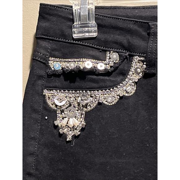 Womens Black Moda Luxe Denim Jeans Rhinestone Embellished Side Zippers 8 - Picture 5 of 11